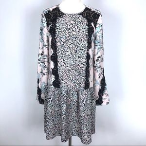 BCBGMaxazria Bryanne Lace-Trim Floral Print Dress